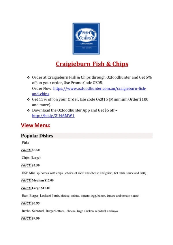 15% Off - Craigieburn Fish and Chips-Craigieburn - Order Food Online
