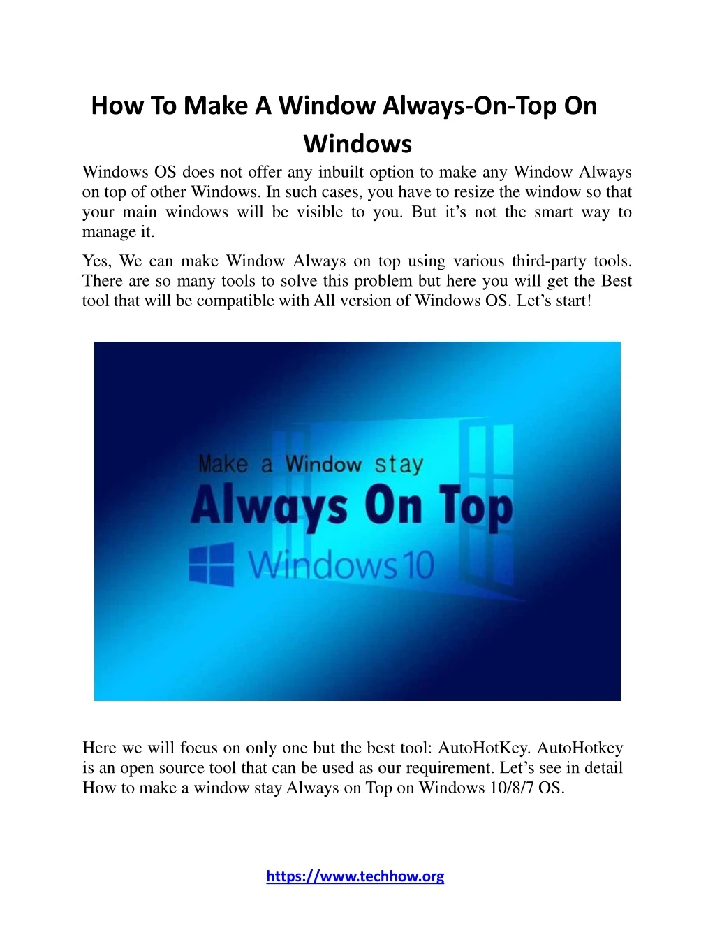 how to make a window always on top on windows