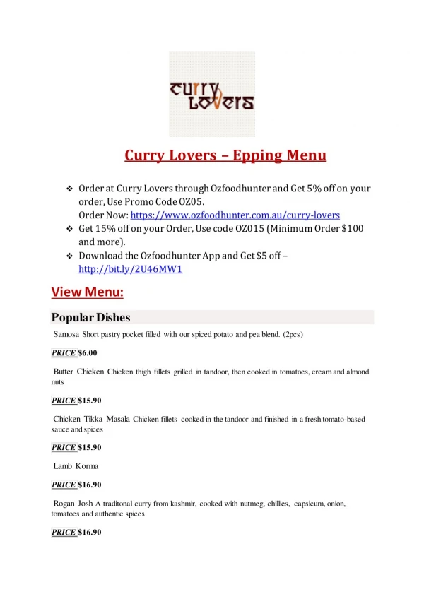 15% Off - Curry Lovers-Epping - Order Food Online