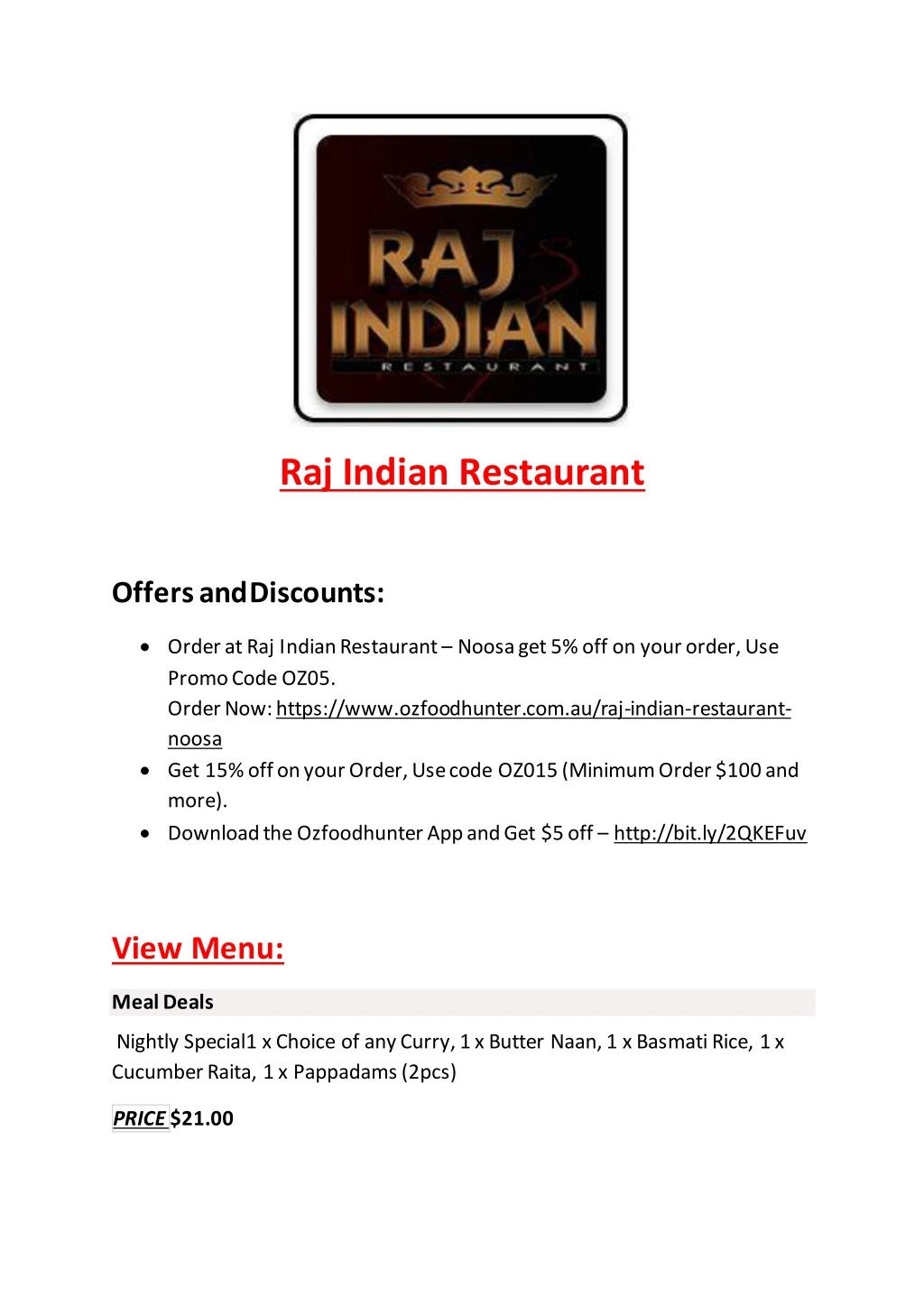 raj indian restaurant