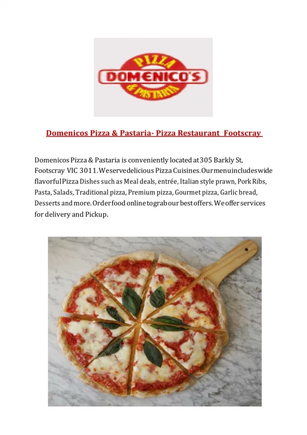 15% Off - Domenico's Pizza and Pastaria-Footscray - Order Food Online