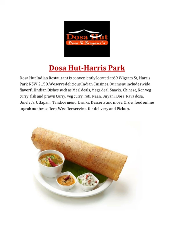 15% Off - Dosa Hut-Harris Park-Harris Park - Order Food Online