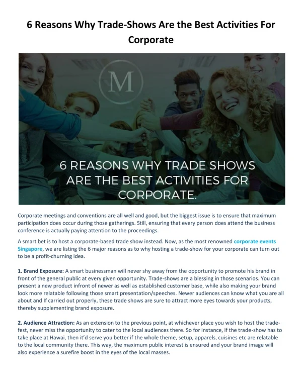 6 Reasons Why Trade-Shows Are the Best Activities for Corporate