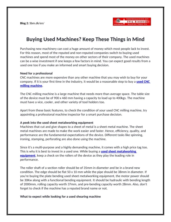 Buying used machines? Keep These Things in Mind