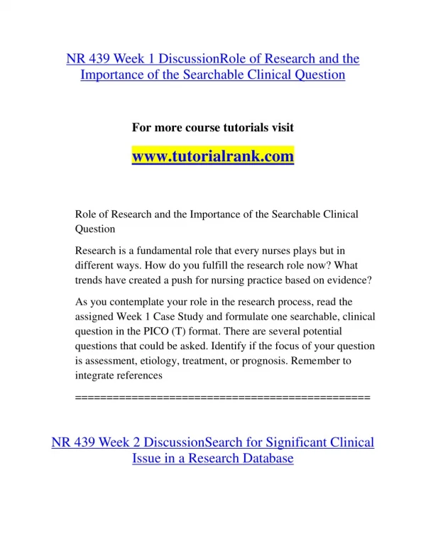 NR 439 Effective Communication/tutorialrank.com