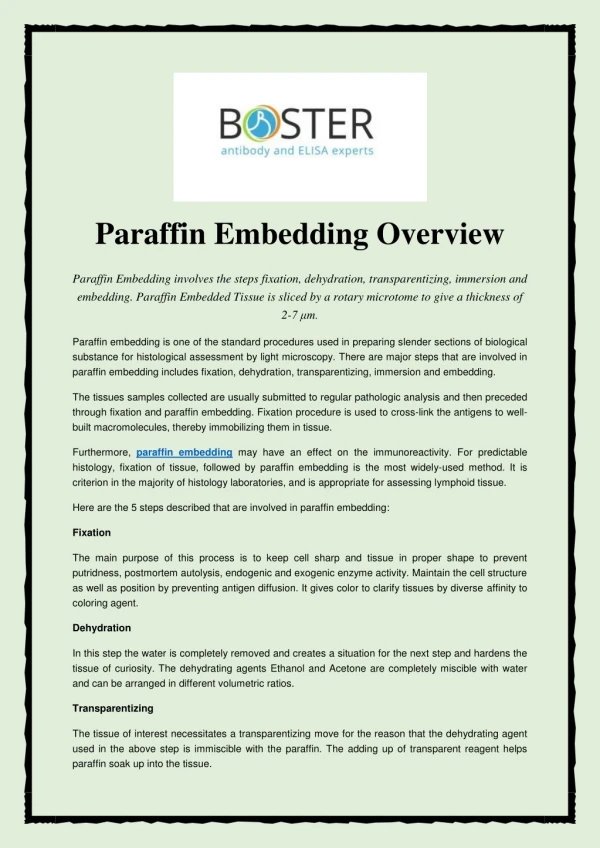 Paraffin Embedding Overview