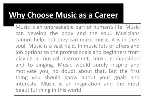 Why choose Music as a career