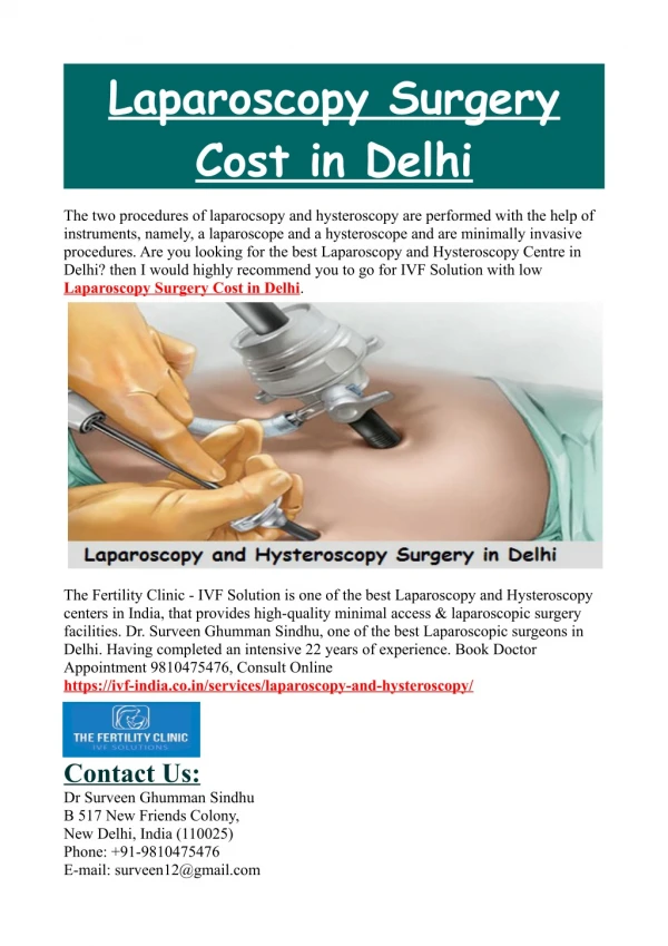 Laparoscopy Surgery Cost in Delhi