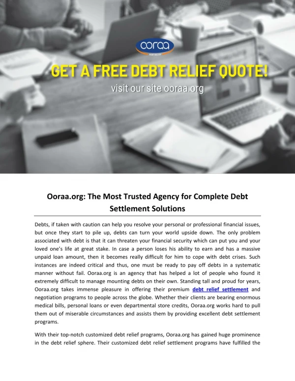 Ooraa.org: The Most Trusted Agency for Complete Debt Settlement Solutions