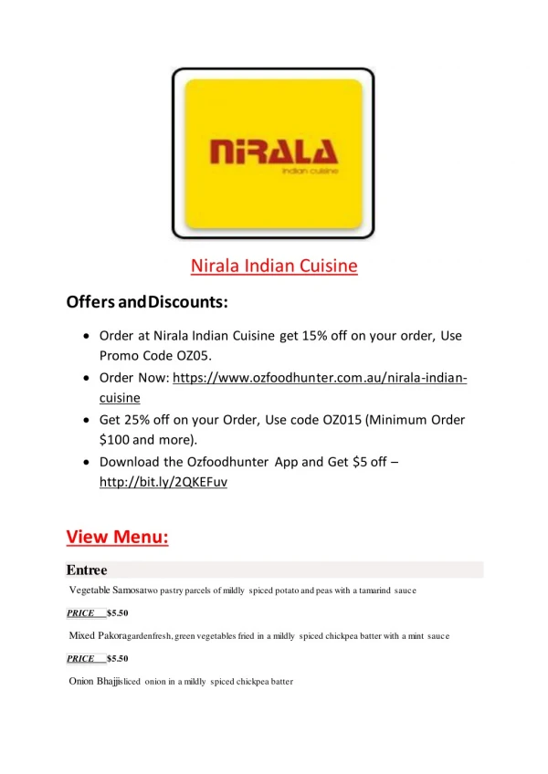 25% Off -Nirala Indian Cuisine-Reynella - Order Food Online