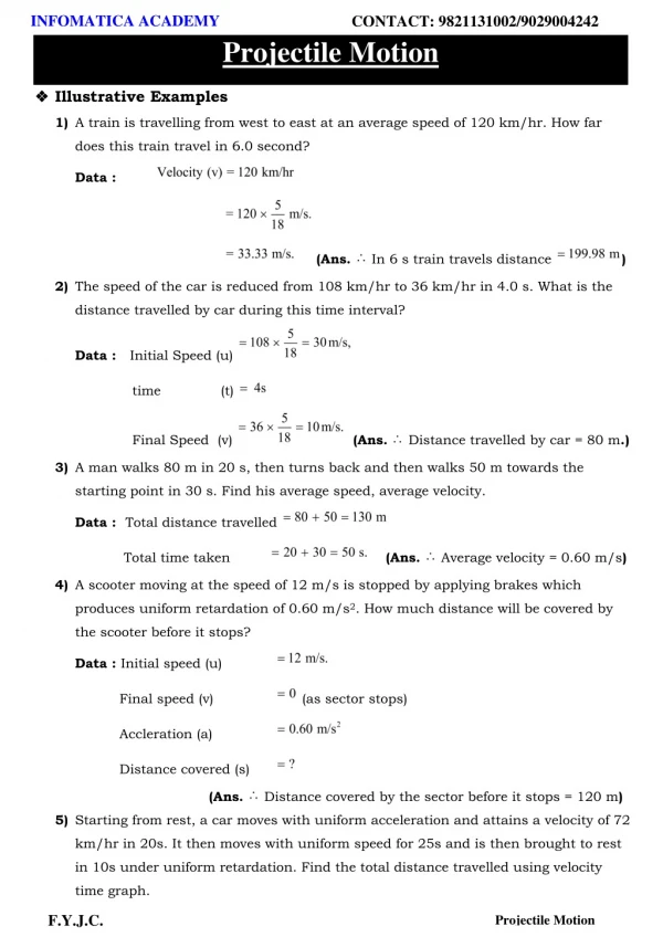Class 11 Important Questions for Physics - Projectile Motion