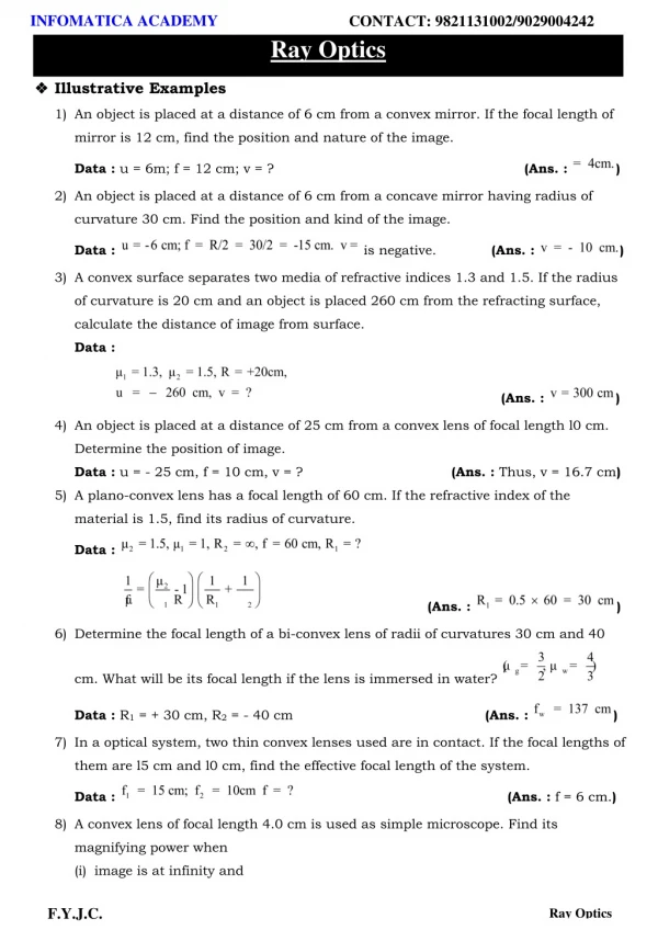 Class 11 Important Questions for Physics - Ray Optics