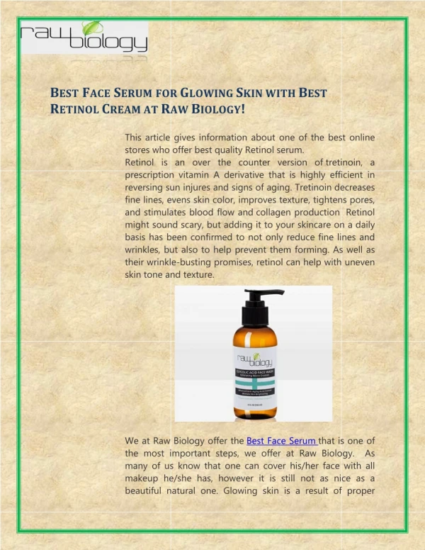 Best Face Serum for Glowing Skin with Best Retinol Cream at Raw Biology!