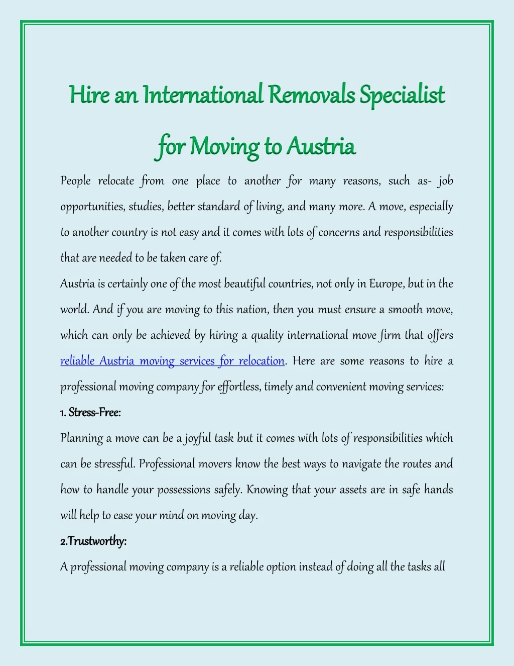 hire an international removals specialist hire