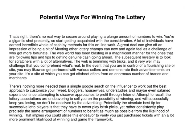 Potential Ways For Winning The Lottery