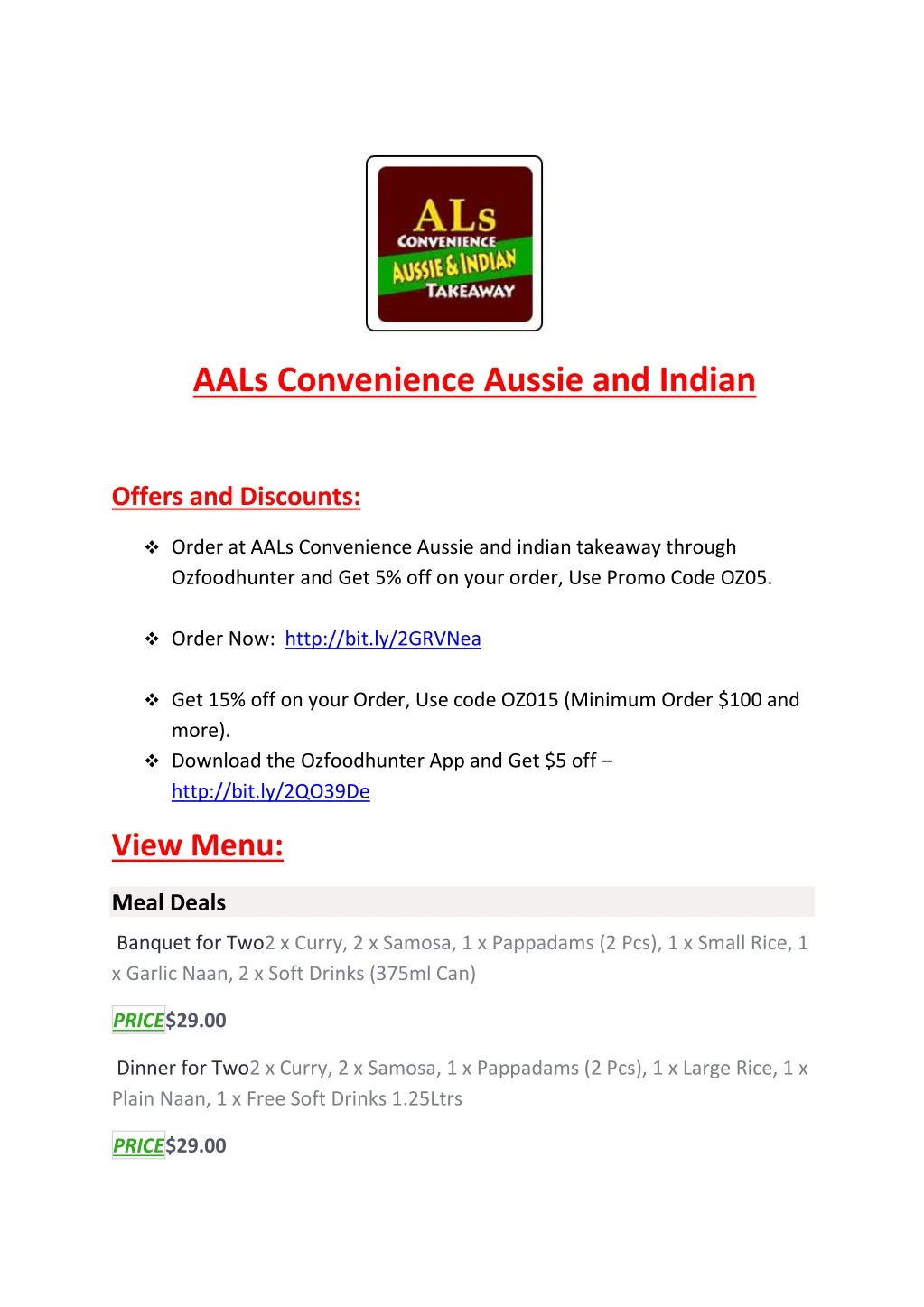 aals convenience aussie and indian