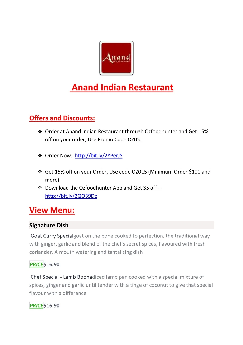 anand indian restaurant