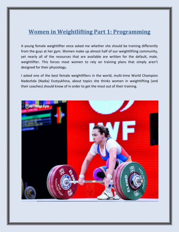 Women in Weightlifting Part 1: Programming