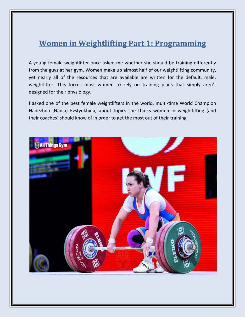 women in weightlifting part 1 programming