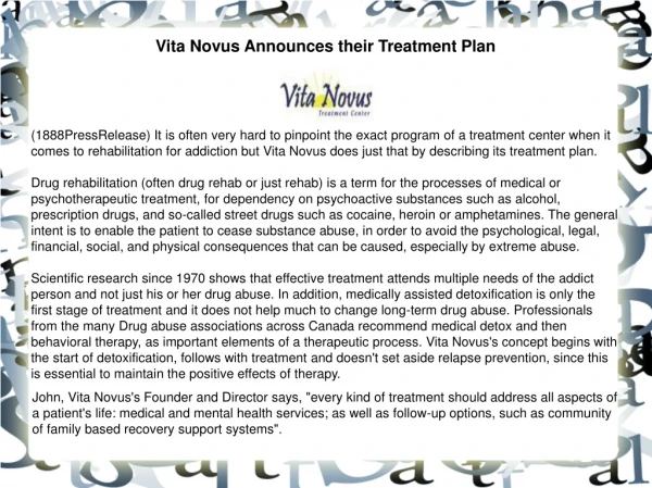 Vita Novus Announces their Treatment Plan