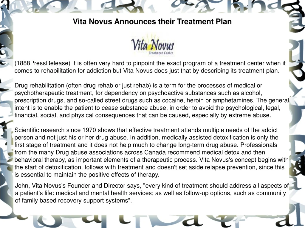 vita novus announces their treatment plan