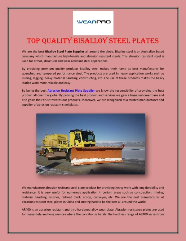 Top Quality Bisalloy Steel Plates