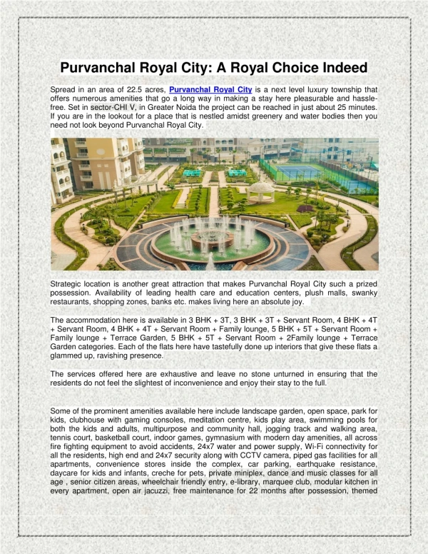 Purvanchal Royal City: A Royal Choice Indeed