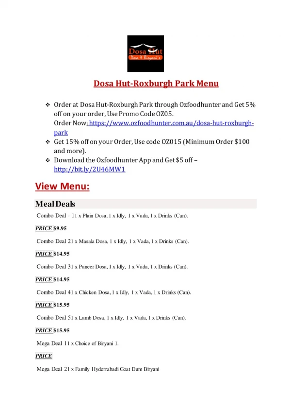 15% Off - Dosa Hut-Roxburgh Park-Roxburgh Park - Order Food Online