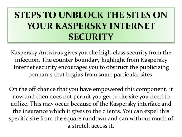 Steps To Unblock The Sites On Your Kaspersky Internet Security