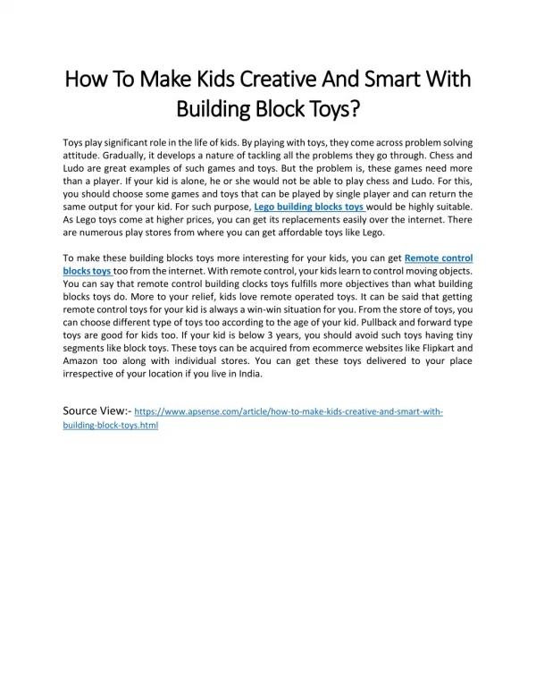 How To Make Kids Creative And Smart With Building Block Toys?