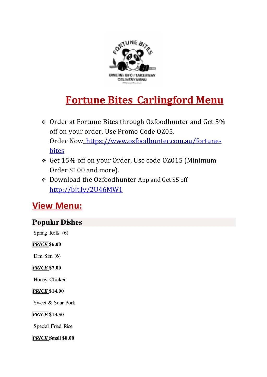 fortune bites carlingford menu order at fortune