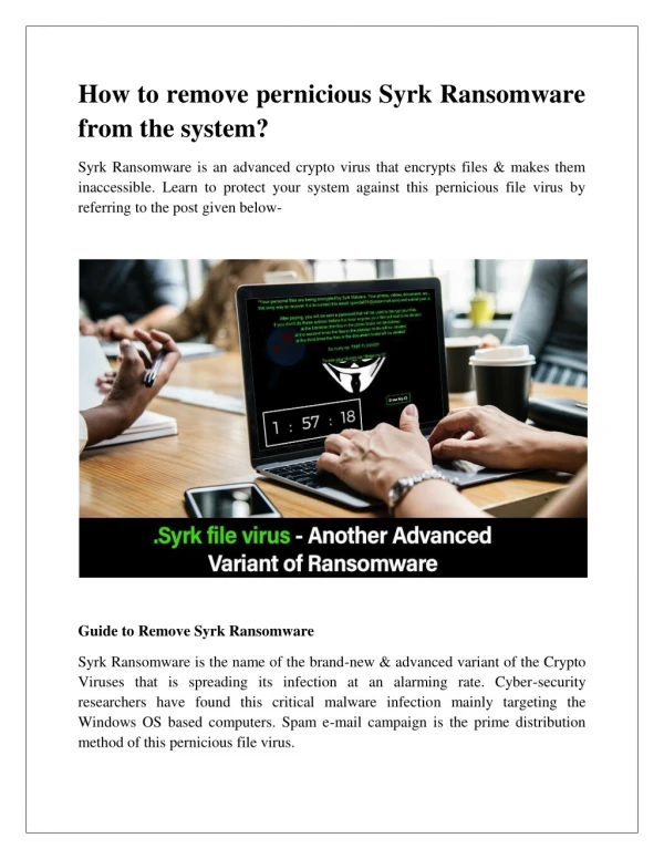 How to remove pernicious Syrk Ransomware from the system?