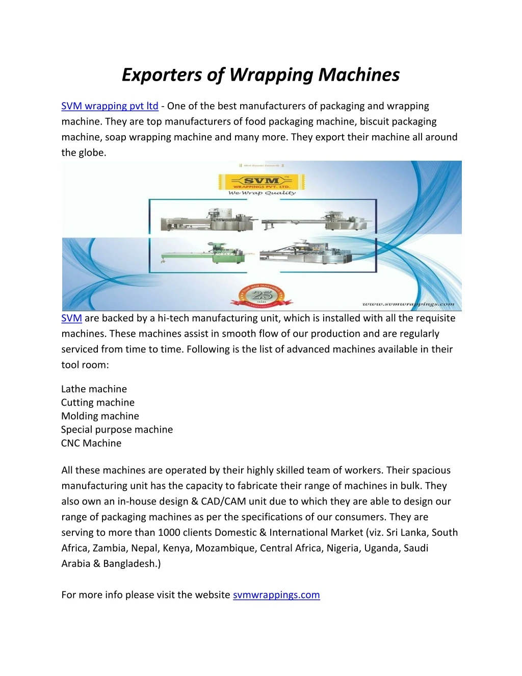 exporters of wrapping machines