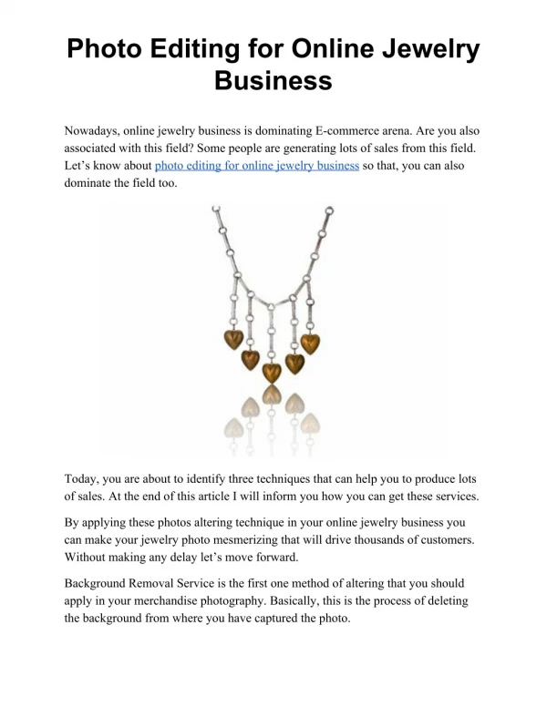 Photo Editing for Online Jewelry Business