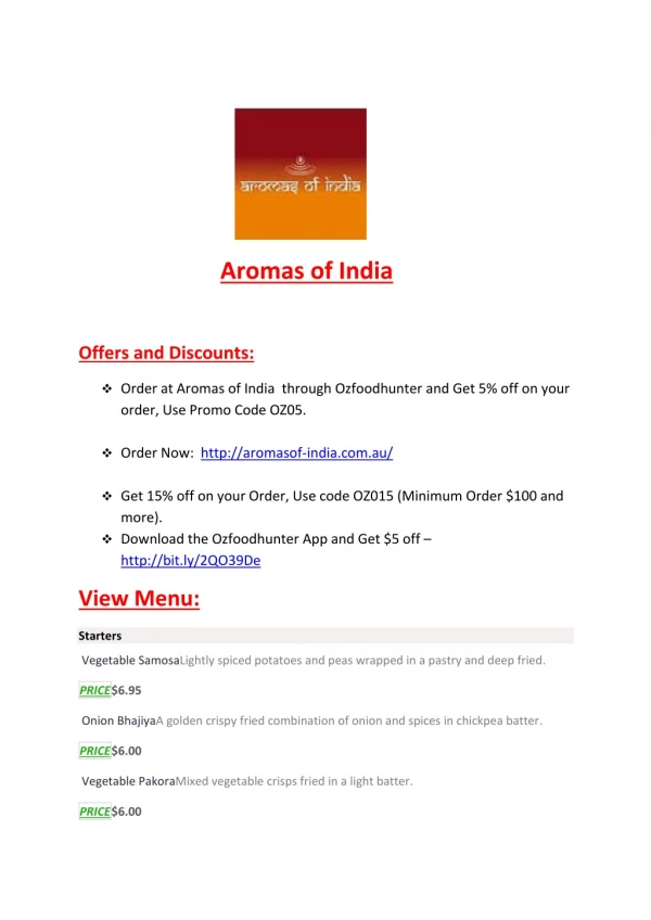 Aromas of India - Order Indian food delivery and takeaway online