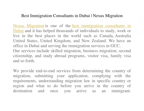Best Immigration Consultants in Dubai | Nexus Migration