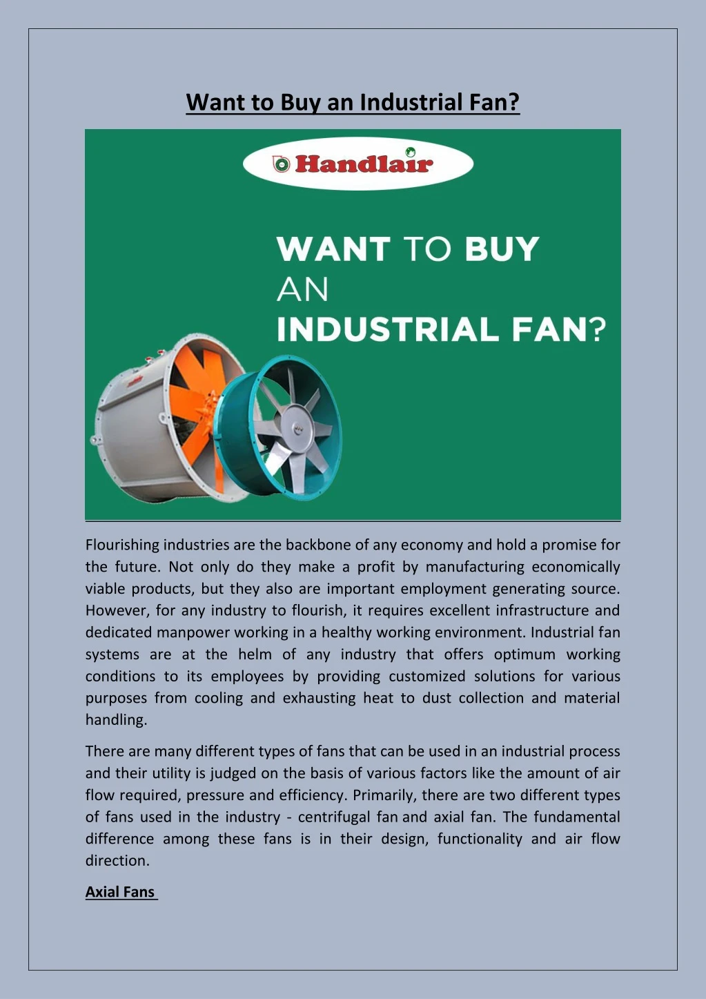 want to buy an industrial fan