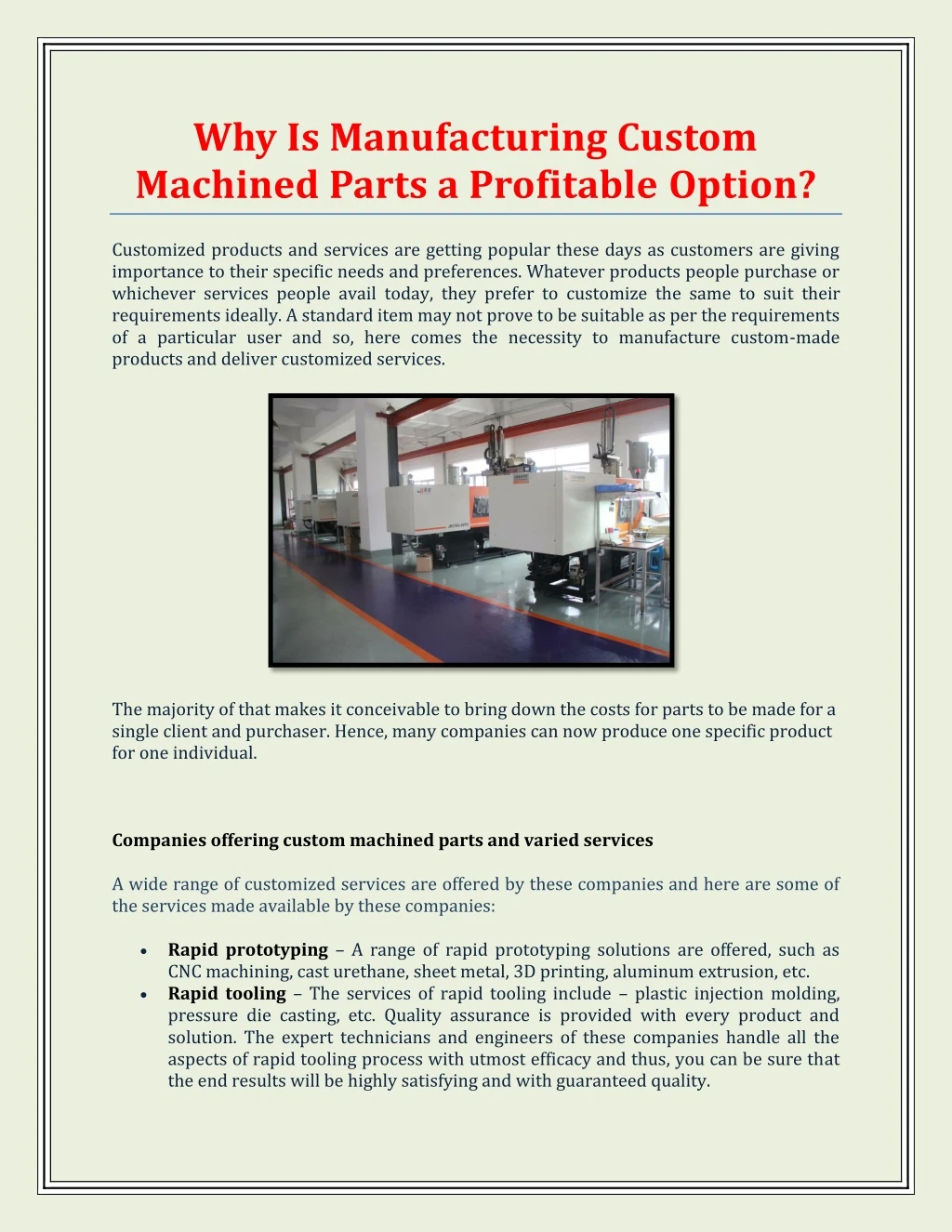 why is manufacturing custom machined parts