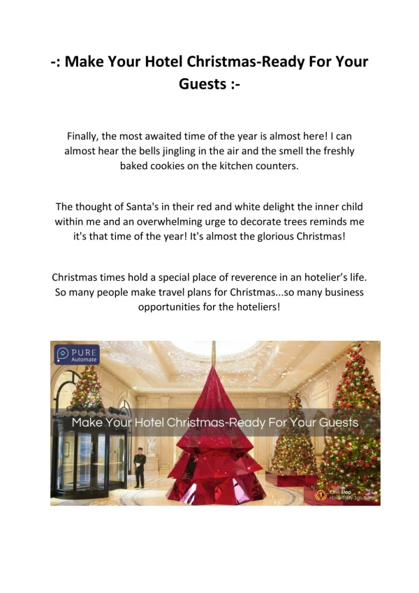 Make Your Hotel Christmas-Ready For Your Guests - Pure Automate Blog