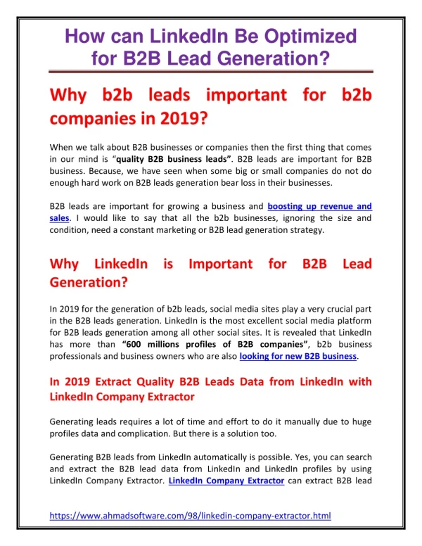 How can LinkedIn Be Optimized for B2B Lead Generation