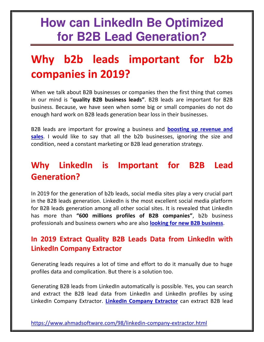 how can linkedin be optimized for b2b lead