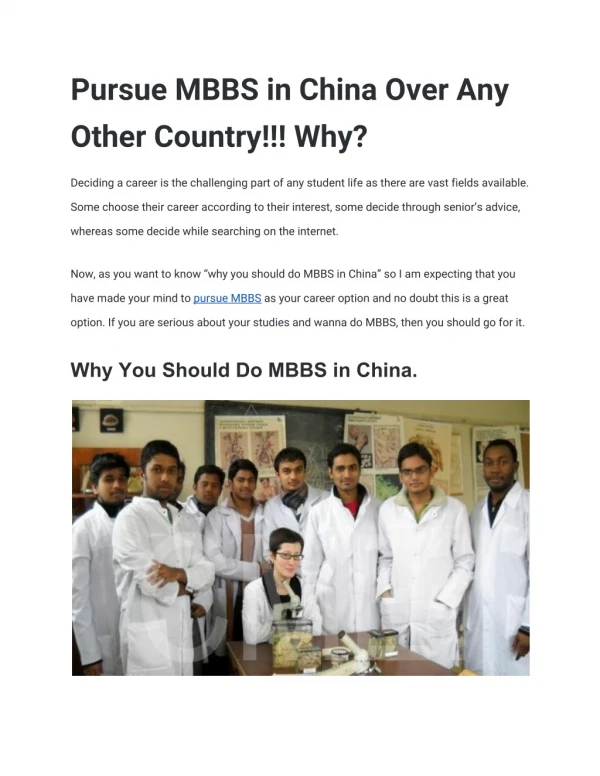 Pursue MBBS in China Over Any Other Country!!! Why?