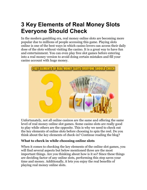 3 key elements of real money slots everyone should check