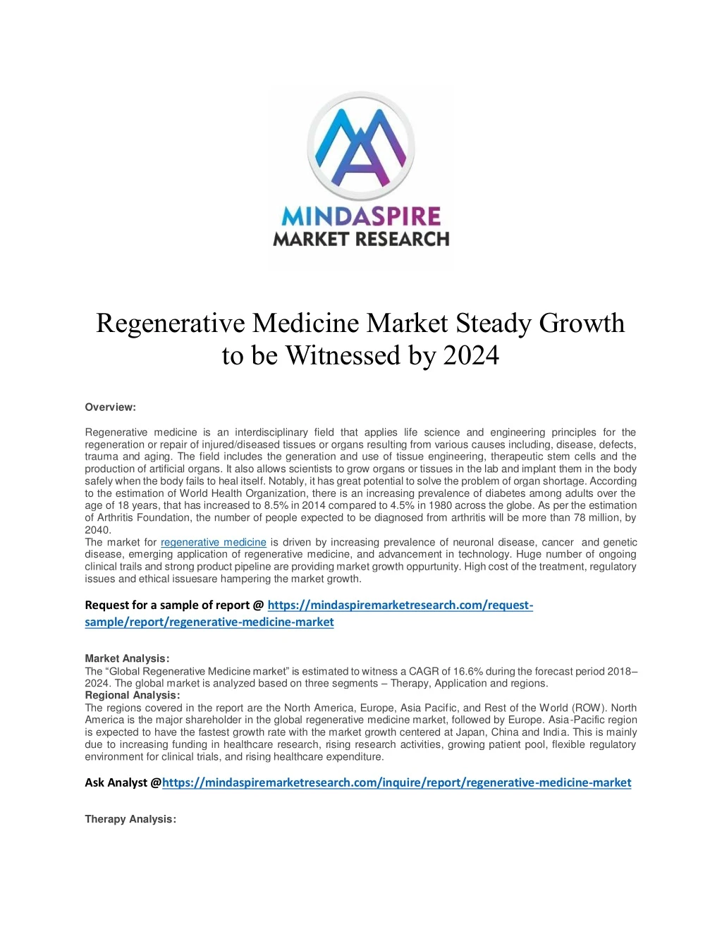 regenerative medicine market steady growth