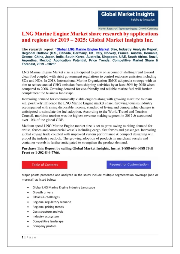 LNG Marine Engine Market industry analysis research and trends report for 2019 – 2025