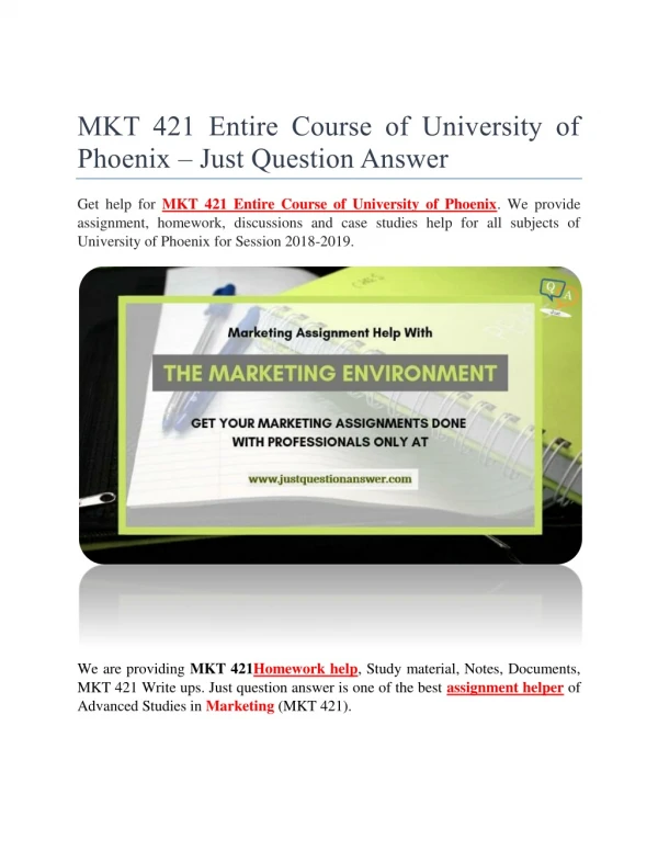 MKT 421 Entire Course of University of Phoenix
