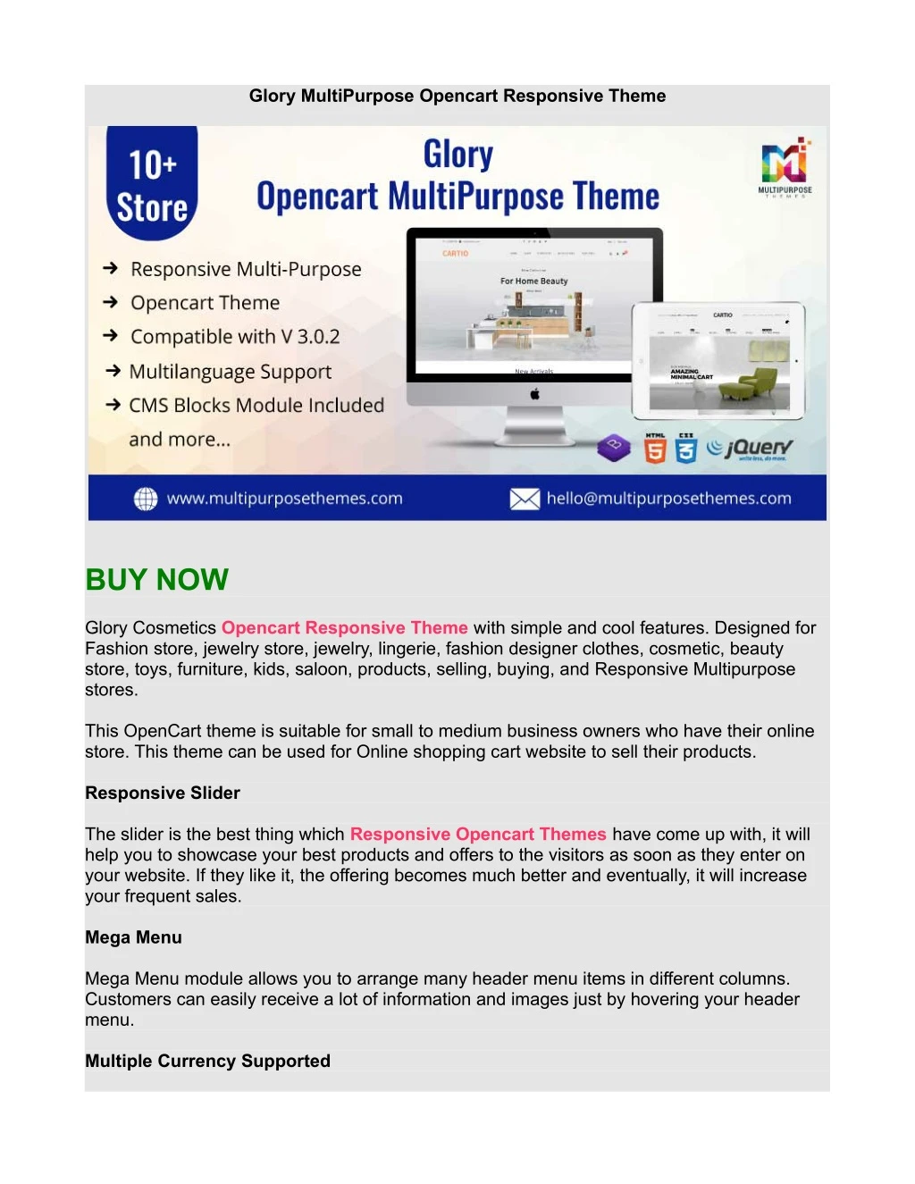 glory multipurpose opencart responsive theme