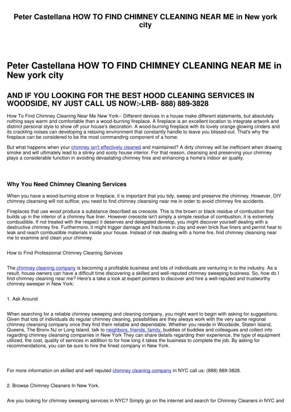 Peter Castellana HOW TO FIND CHIMNEY CLEANSING NEAR ME in New York