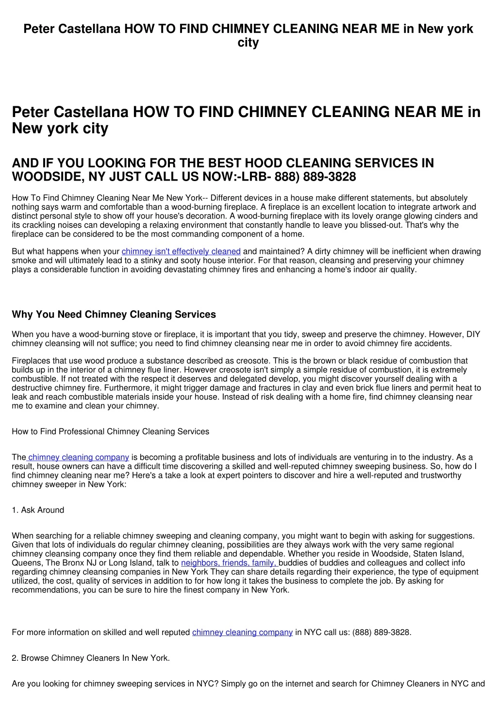 peter castellana how to find chimney cleaning