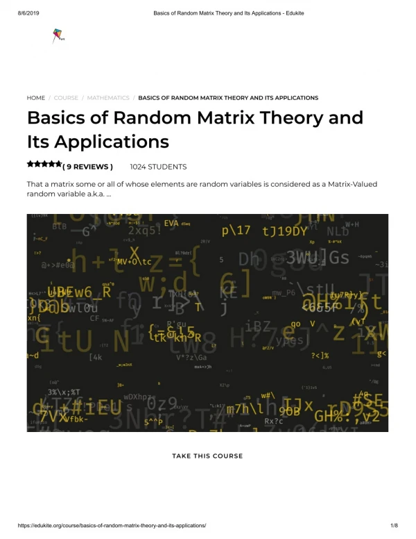 Basics of Random Matrix Theory and Its Applications - Edukite